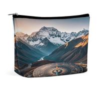 HETVBNS Trousse de maquillage de voyage portable pour femme - Compas de montagne - Trousse de maquillage avec fermeture éclair - Étanche - Ouverte et plate - Jolie trousse de maquillage pour