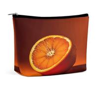 HETVBNS Trousse de maquillage de voyage portable pour femme - Demi trousse de maquillage orange avec fermeture éclair - Trousse de toilette plate ouverte - Jolie pochette de maquillage pour