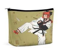 HETVBNS Trousse de maquillage de voyage portable pour femme - Design taekwondo - Trousse de maquillage avec fermeture éclair - Étanche - Ouverte et plate - Jolie pochette de maquillage pour