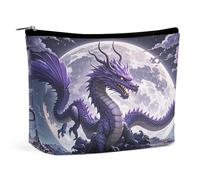 HETVBNS Trousse de maquillage de voyage portable pour femme - Dragon, violet, lune - Trousse de maquillage avec fermeture éclair - Étanche - Ouverte - Jolie pochette de maquillage pour accessoires de