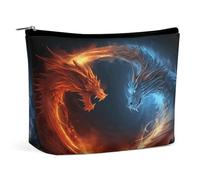 HETVBNS Trousse de maquillage de voyage portable pour femme - Dragons de feu et de glace - Trousse de maquillage avec fermeture éclair - Étanche - Ouverte - Jolie pochette de maquillage pour
