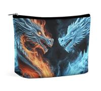 HETVBNS Trousse de maquillage de voyage portable pour femme - Dragons de glace et de feu - Trousse de maquillage avec fermeture éclair - Étanche - Ouverte et plate - Jolie pochette de maquillage pour