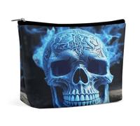 HETVBNS Trousse de maquillage de voyage portable pour femme - Impression 3D - Tête de mort bleue - Trousse de maquillage avec fermeture éclair - Étanche - Ouverte et plate - Jolie pochette de