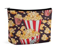 HETVBNS Trousse de maquillage de voyage portable pour femme - Imprimé pop-corn - Trousse de maquillage avec fermeture éclair - Étanche - Ouverte et plate - Jolie pochette de maquillage pour
