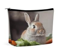 HETVBNS Trousse de maquillage de voyage portable pour femme - Lapin mange des légumes - Trousse de maquillage avec fermeture éclair - Étanche - Ouverte et plate - Jolie pochette de maquillage pour