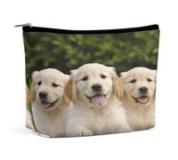 HETVBNS Trousse de maquillage de voyage portable pour femme - Motif chiots Golden Retriever - Trousse de maquillage avec fermeture éclair - Étanche - Ouverte - Jolie pochette de maquillage pour