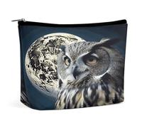 HETVBNS Trousse de maquillage de voyage portable pour femme - Motif hibou et lune - Avec fermeture éclair - Étanche - Ouverte - Jolie trousse de maquillage pour accessoires de voyage - Motif hibou et