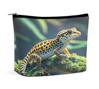 HETVBNS Trousse de maquillage de voyage portable pour femme - Motif léopard - Petit gecko - Avec fermeture éclair - Étanche - Ouverte - Pour accessoires de voyage - Léopard
