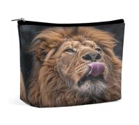 HETVBNS Trousse de maquillage de voyage portable pour femme - Motif lion - Avec fermeture éclair - Étanche - Ouverte - Pour accessoires de voyage - Lion