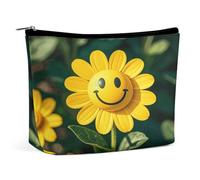 HETVBNS Trousse de maquillage de voyage portable pour femme - Motif smiley jaune - Trousse de maquillage avec fermeture éclair - Étanche - Ouverte et plate - Jolie trousse de maquillage pour