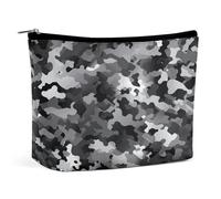 HETVBNS Trousse de maquillage de voyage portable pour femme - Noir blanc gris camouflage - Trousse de maquillage avec fermeture éclair - Étanche - Ouverte - Jolie trousse de maquillage pour