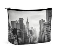 HETVBNS Trousse de maquillage de voyage portable pour femme - Noir et blanc - Trousse de maquillage New York avec fermeture éclair - Étanche - Ouverte et plate - Jolie pochette de maquillage pour