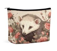 HETVBNS Trousse de maquillage de voyage portable pour femme Opossum et roses - Trousse de maquillage avec fermeture éclair - Étanche - Ouverte et plate - Jolie pochette de maquillage pour accessoires