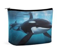 HETVBNS Trousse de maquillage de voyage portable pour femme - Orque - Trousse de maquillage avec fermeture éclair - Étanche - Ouverte et plate - Jolie pochette de maquillage pour accessoires de voyage