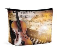 HETVBNS Trousse de maquillage de voyage portable pour femme - Piano, violon, notes de musique - Trousse de maquillage avec fermeture éclair - Étanche - Ouverte et plate - Jolie pochette de maquillage