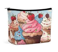 HETVBNS Trousse de maquillage de voyage portable pour femme - Pour cupcakes et crème glacée - Organiseur avec fermeture éclair - Étanche - Ouverte - Trousse de toilette plate - Jolie pochette de