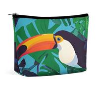 HETVBNS Trousse de maquillage de voyage portable pour femme - Toucan - Avec fermeture éclair - Étanche - Ouverte - Trousse de toilette plate - Jolie pochette de maquillage pour accessoires de voyage