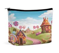 HETVBNS Trousse de maquillage de voyage portable pour femme - Trousse de maquillage avec fermeture éclair - Étanche - Ouverte - Jolie pochette de maquillage pour accessoires de voyage, Candy Land, 17