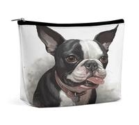 HETVBNS Trousse de maquillage de voyage portable pour femme - Trousse de maquillage Boston Terrier avec fermeture éclair - Étanche - Ouverte - Jolie trousse de maquillage pour accessoires de voyage