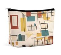 HETVBNS Trousse de maquillage de voyage portable pour femme - Trousse de maquillage moderne du milieu du siècle avec fermeture éclair - Étanche - Ouverte - Jolie trousse de maquillage pour accessoires