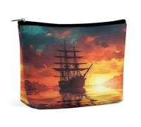 HETVBNS Trousse de maquillage de voyage portable pour femme - Un bateau à voile sur l'eau - Trousse de maquillage avec fermeture éclair - Étanche - Ouverte - Jolie pochette de maquillage pour