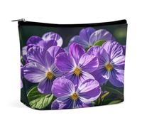 HETVBNS Trousse de maquillage de voyage portable pour femme - Violettes en fleurs - Trousse de maquillage avec fermeture éclair - Étanche - Ouverte - Jolie pochette de maquillage pour accessoires de