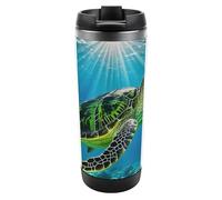 HETVBNS Turtle Swimming in The Sea Gobelet en acier inoxydable de 355 ml avec couvercle, tasse à café portable, étanche, isotherme, tasse de voyage pour boissons chaudes/froides, salle de sport et