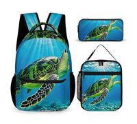 HETVBNS Turtle Swimming in The Sea Lot de 3 sacs à dos durables isothermes et trousse à crayons pour homme et femme