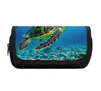 HETVBNS Turtle Swimming in The Sea Trousse à crayons extra large, double couche avec fermeture éclair, trousse de maquillage portable pour voyage, organisateur de papeterie de bureau pour homme et