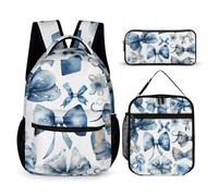 HETVBNS Un ensemble de sacs à dos avec nœuds bleus 3 pièces, sac à dos isotherme durable, trousse à crayons portable pour homme et femme