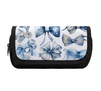 HETVBNS Un ensemble de trousses à crayons extra larges avec nœuds bleus, trousse à crayons double couche avec fermeture éclair, trousse de maquillage portable pour voyage, organisateur de papeterie de
