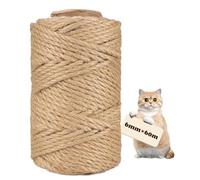 heuchaey Corde Arbre à Chat, 6MM X 50 M, Corde à griffer, Corde en Chanvre Naturel pour Rechange Arbre à Chat, Décoration, Bricolage, Corde en sisal Naturel