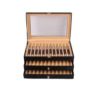 HEUchuan Boîte présentoir en bois pour stylos Coffret de rangement en cuir for stylos-plumes, 12/24/36 emplacements, type tiroir, boîte flanelle(Blue)