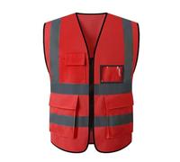 HEUchuan Gilet de Construction réfléchissant à Grille Multi-Poches for Environnement Circulation Nocturne, Architecture Jardin pour la Construction, Les travaux extérieurs(Red,XL)