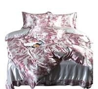 HEUchuan Parure de lit en Soie lavée, Housse Couette imprimée, Drap Plat, taies d'oreiller, Queen Size et King pour la literie Domestique(Color A,Bed Sheet_King Size 4PCS)