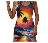 HEUchuan Robe sans Manches à décolleté Profond Robe de Plage d'été au Coucher du Soleil