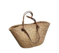 HEUchuan Sac de plage tissé Sacs de panier tissés en osier d'été, sacs à main rotin for femmes, fourre-tout paille plage fait la, sac bandoulière kaki