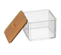 HEUchuan Transparent Wooden Lid Cotton Swab Pad Bathroom Box | Dispenser Container, Organizer Case, Rustic Style