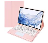 HEUCYL Coque Clavier pour Samsung Galaxy Tab S10+ 2024/Tab S9 FE+/S9+ 2023/S8+ 2022/S7 FE 2021/S7+ 12.4", Pavé Tactile Magnétique Détachable sans Fil Bluetooth Clavier, avec Porte-Stylo S,Rose