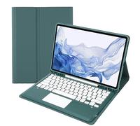 HEUCYL Coque Clavier pour Samsung Galaxy Tab S10+ 2024/Tab S9 FE+/S9+ 2023/S8+ 2022/S7 FE 2021/S7+ 12.4", Pavé Tactile Magnétique Détachable sans Fil Bluetooth Clavier, avec Porte-Stylo S,Vert