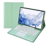 HEUCYL Coque Clavier pour Samsung Galaxy Tab S10+ 2024/Tab S9 FE+/S9+ 2023/S8+ 2022/S7 FE 2021/S7+ 12.4", Pavé Tactile Magnétique Détachable sans Fil Bluetooth Clavier, avec Porte-Stylo S,Mint Green