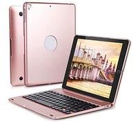 HEUCYL Étui avec Clavier iPad 9.7" 2018/2017, iPad Pro/Air 2 1, Rotation Écran 135°, Étui Rigide Bluetooth Or Rose