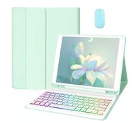 HEUCYL Étui avec Clavier pour Samsung Galaxy Tab S10+ 2024/Tab S9 FE+/S9+ 2023/S8+ 2022/S7 FE 2021/S7+ 12.4" Tablette, Clavier Rétroéclairé 7 Couleurs Clavier Bluetooth sans Fil Amovible,Mint Green
