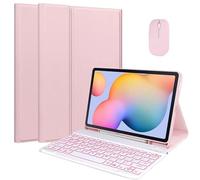 HEUCYL Étui avec Clavier pour Samsung Galaxy Tab S10+ 2024/Tab S9 FE+/S9+ 2023/S8+ 2022/S7 FE 2021/S7+ 12.4" Tablette, Clavier Rétroéclairé 7 Couleurs Clavier Bluetooth sans Fil Amovible,Rose