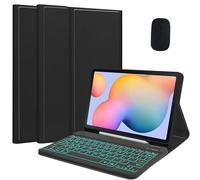 HEUCYL Étui avec Clavier pour Samsung Galaxy Tab S10+ 2024/Tab S9 FE+/S9+ 2023/S8+ 2022/S7 FE 2021/S7+ 12.4" Tablette, Clavier Rétroéclairé 7 Couleurs Clavier Bluetooth sans Fil Amovible,Noir