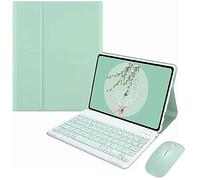 HEUCYL Étui Clavier pour Samsung Galaxy Tab S10+ 2024/Tab S9 FE+/S9+ 2023/S8+ 2022/S7 FE 2021/S7+ 12.4" avec Souris, Clavier Français sans Fil Magnétique Détachable, Étui Fin avec Support,Light Green