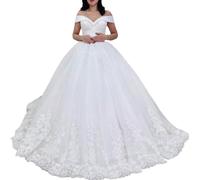 HEULORIA Robe de mariée Princesse Longue Perles de Dentelle Grande Traine Robe de mariée BA-OF0811 (48 Plus, White)