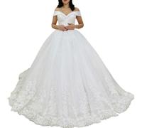 HEULORIA Robe de mariée Princesse Longue Perles de Dentelle Grande Traine Robe de mariée BA-OF0811 (FR/ES, Numérique, 48, Grande Taille, Taille Normale, Ivory)