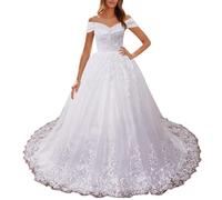 HEULORIA Robe de mariée Princesse Longue Perles de Dentelle Grande Traine Robe de mariée BA-OF0929 (FR/ES, Numérique, 56, Grande Taille, Taille Normale, White)
