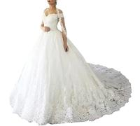 HEULORIA Robe de mariée Princesse Off Shoulder Dentelle Grande Traine Robe de Mariage BA-OF-0577 (as4, Numeric, Numeric_44, Regular, Regular, Ivory)